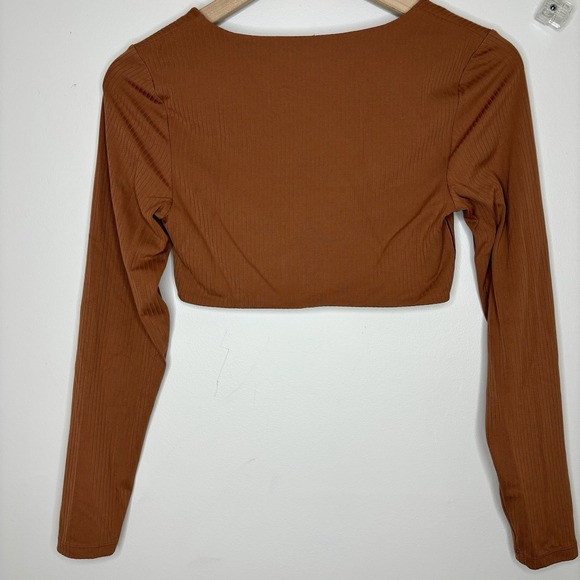 Aerie Shirt Offline Real Me Medium Super Cropped Long Sleeve Bra Top Western Sky - Picture 8 of 10